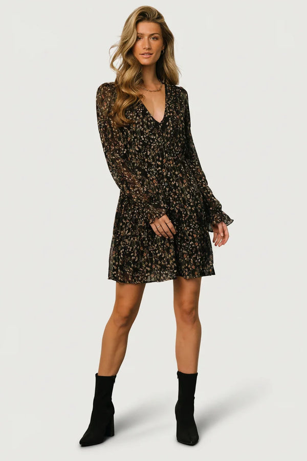 Huxley Tiered Short Dress | Black Multi Floral