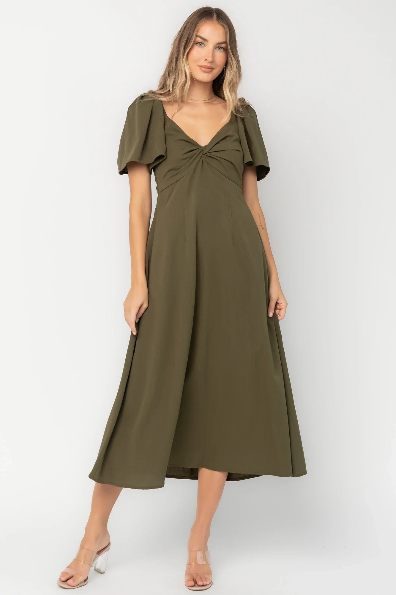 Indie Back Tie Dress | Olive Secondary image
