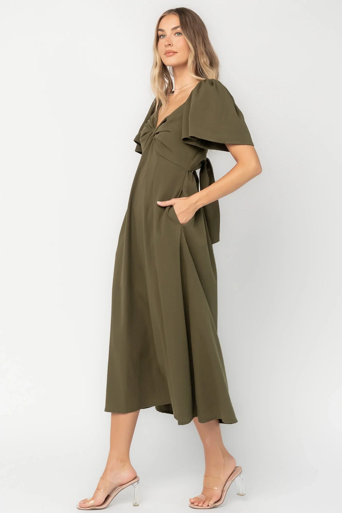 Indie Back Tie Dress | Olive