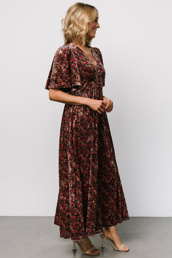 Irina Velvet Maxi Dress | Black Multi Floral