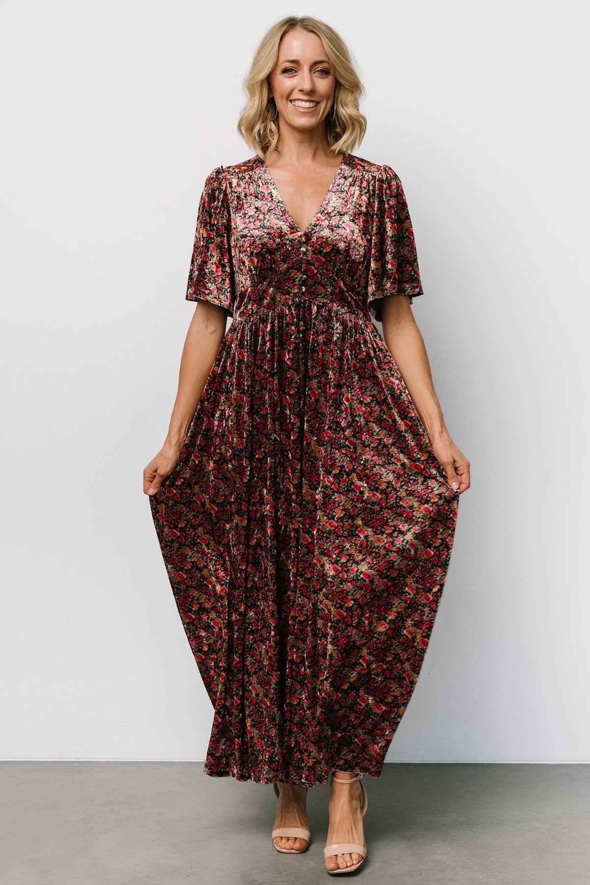 Irina Velvet Maxi Dress | Black Multi Floral Main image