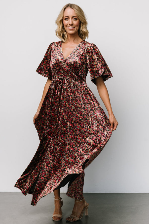 Irina Velvet Maxi Dress | Black Multi Floral