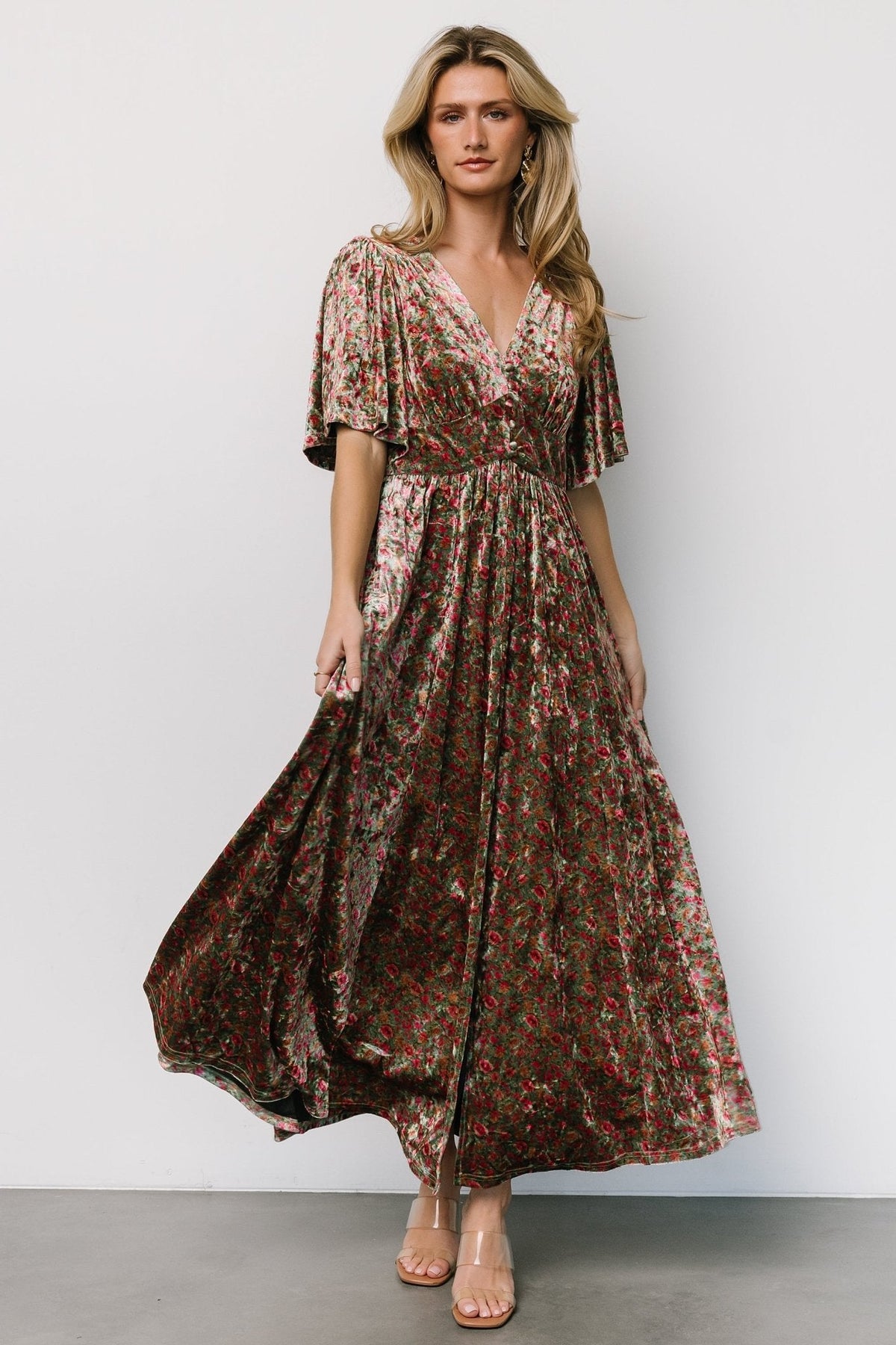 Irina Velvet Maxi Dress | Green Multi Floral