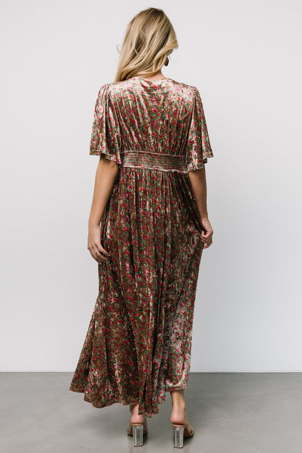 Irina Velvet Maxi Dress | Green Multi Floral