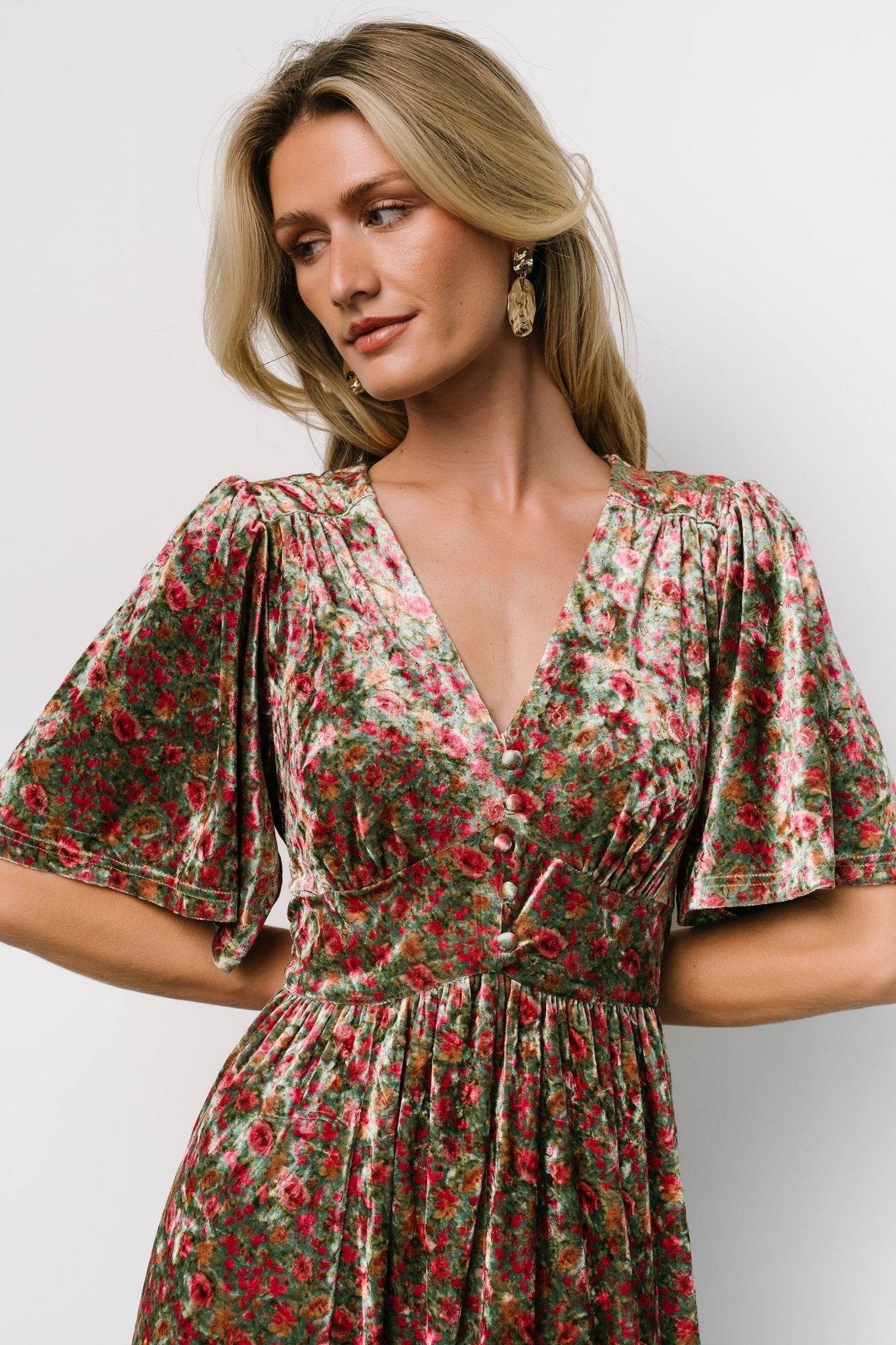 Irina Velvet Maxi Dress | Green Multi Floral Secondary image