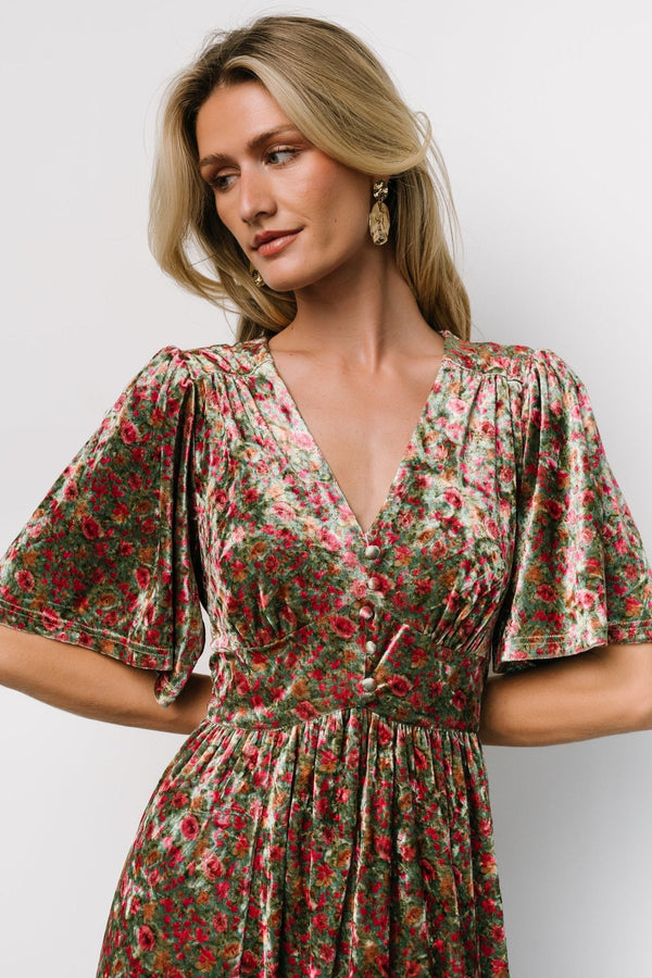 Irina Velvet Maxi Dress | Green Multi Floral