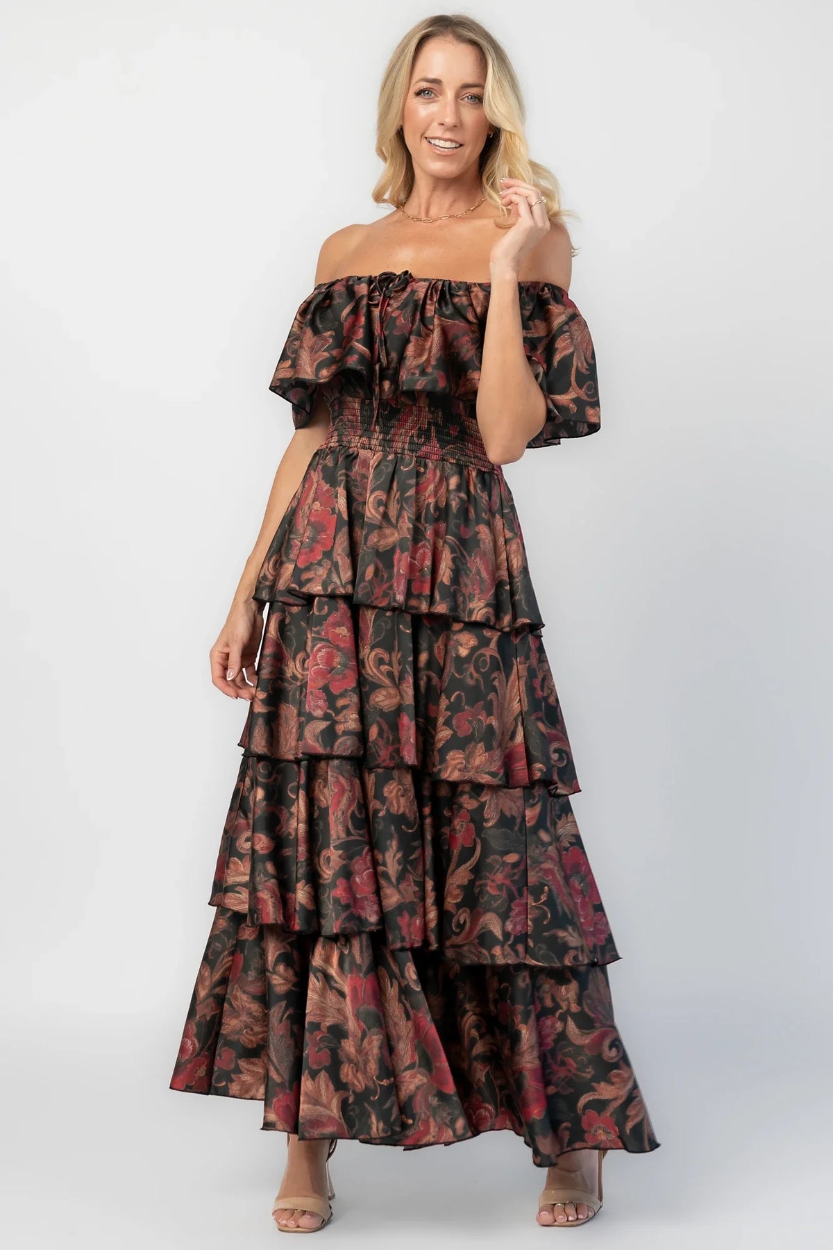 Isabelle Off Shoulder Maxi Dress | Black Multi Print
