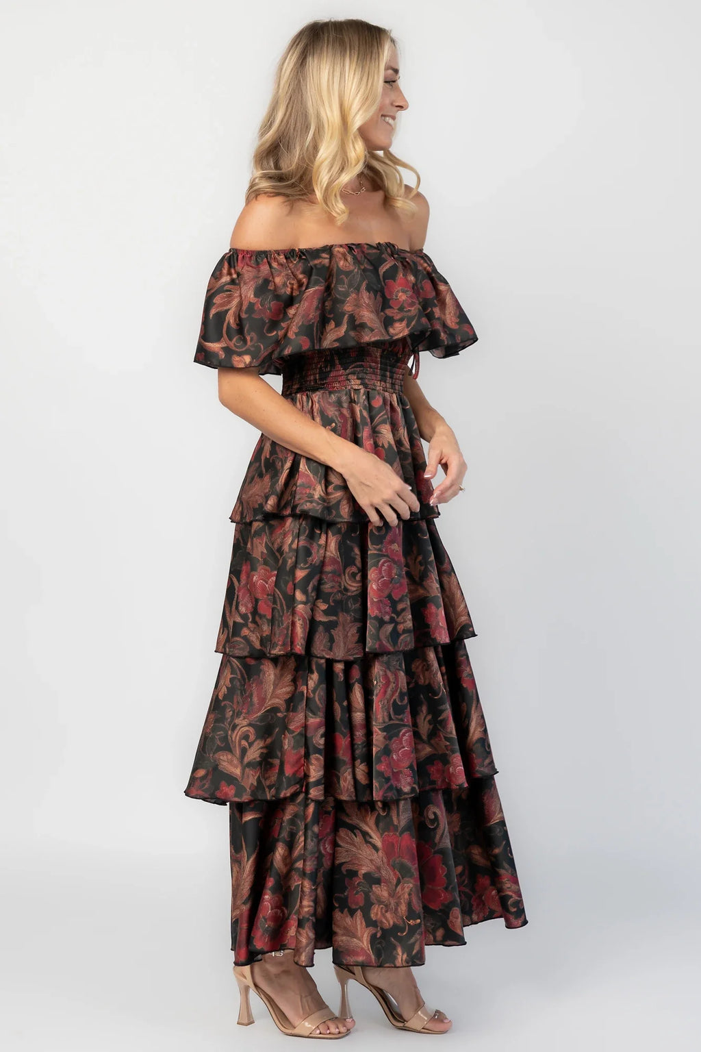 Isabelle Off Shoulder Maxi Dress | Black Multi Print