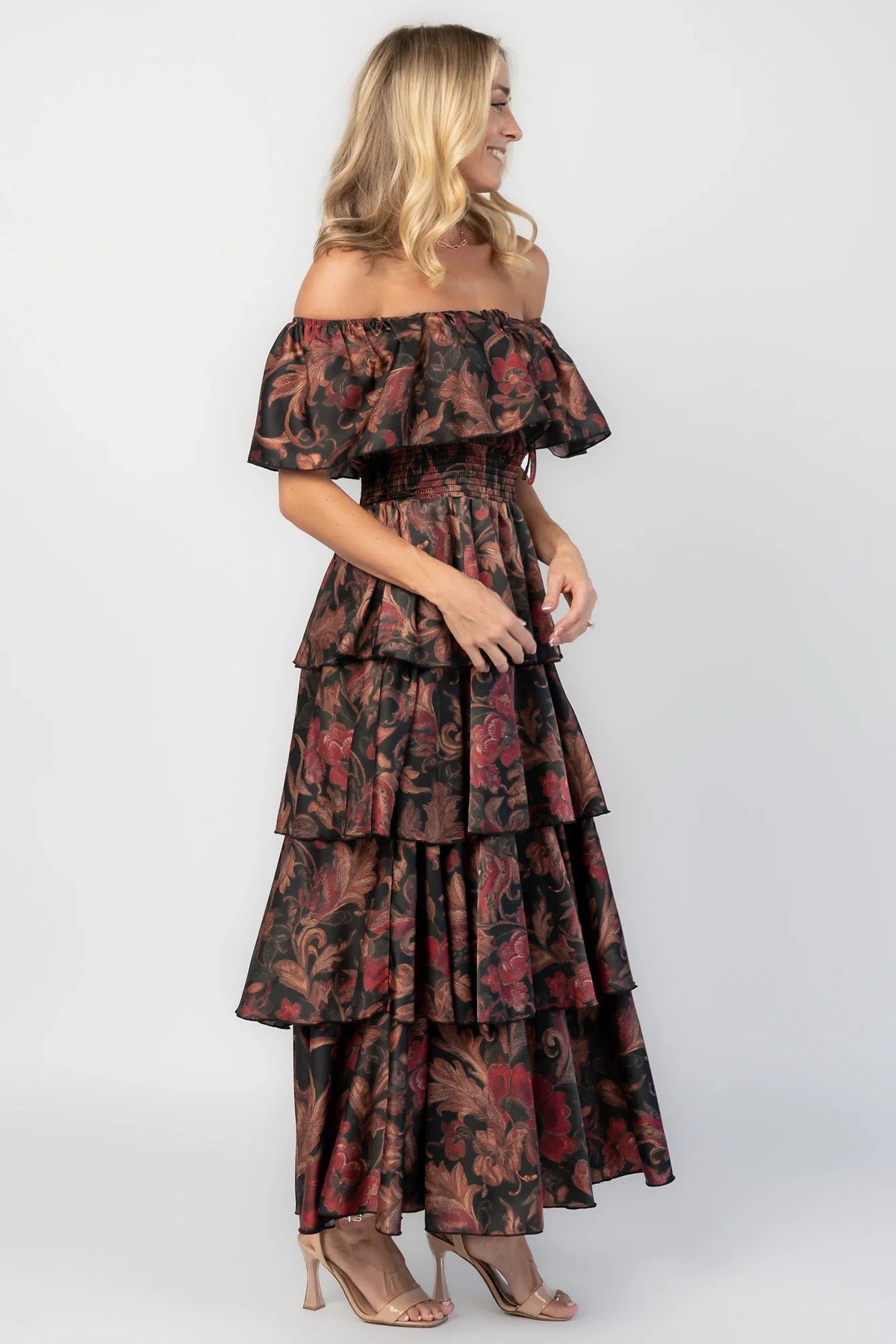 Isabelle Off Shoulder Maxi Dress | Black Multi Print