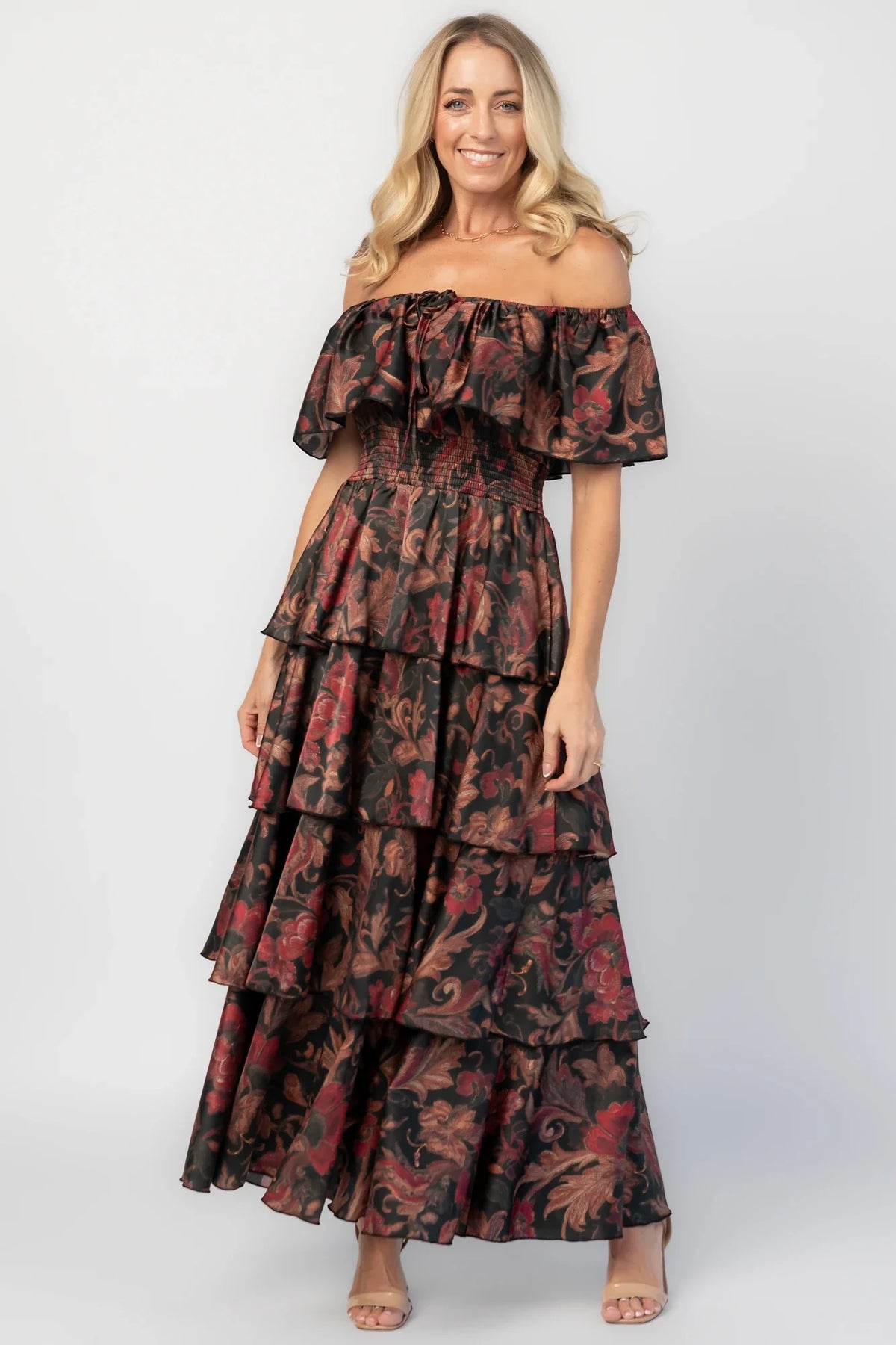 Isabelle Off Shoulder Maxi Dress | Black Multi Print Main image
