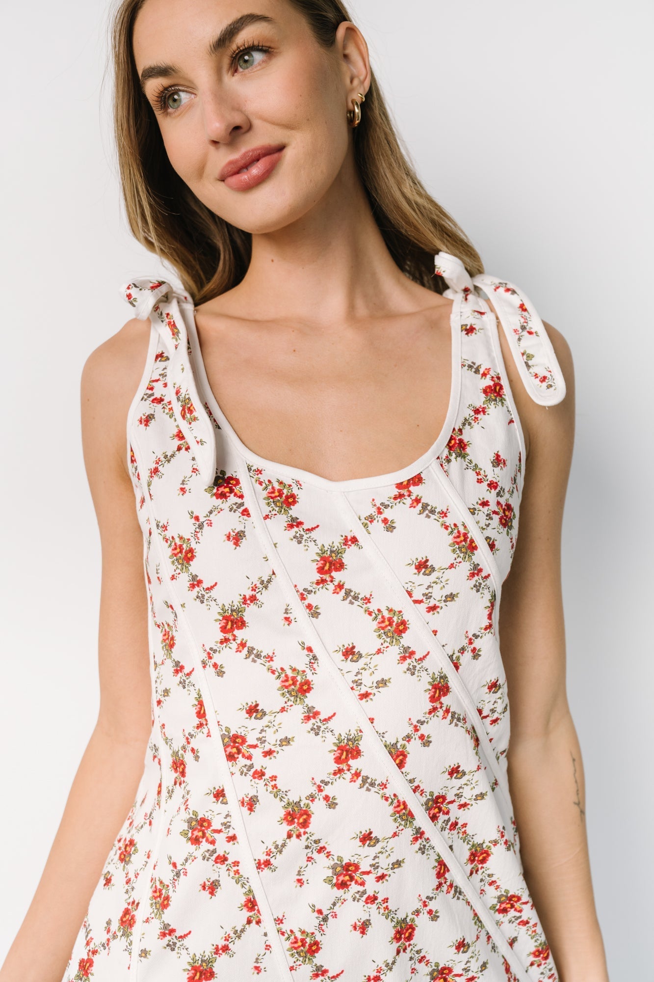 Isla Tank Dress | Off White + Red Floral Secondary image