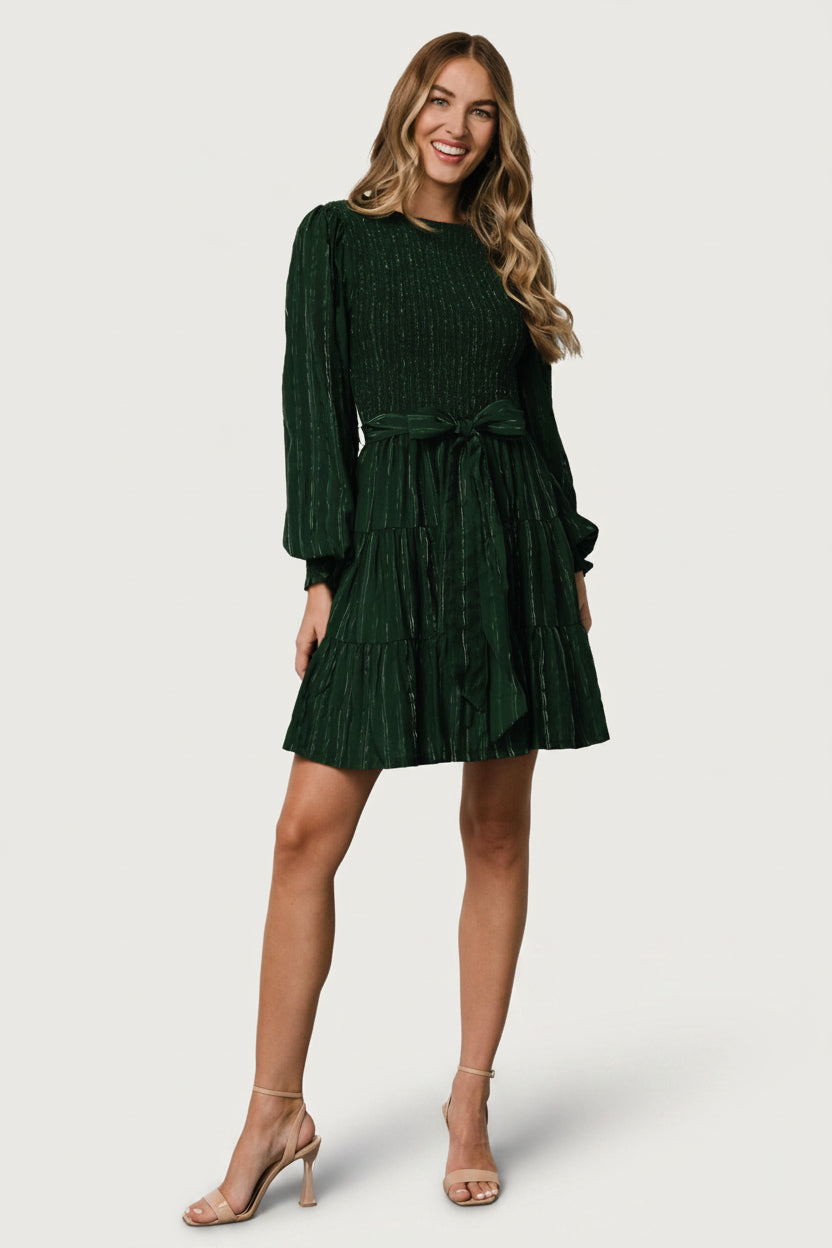 Ivey Smocked Short Dress | Dark Green + Silver Main image