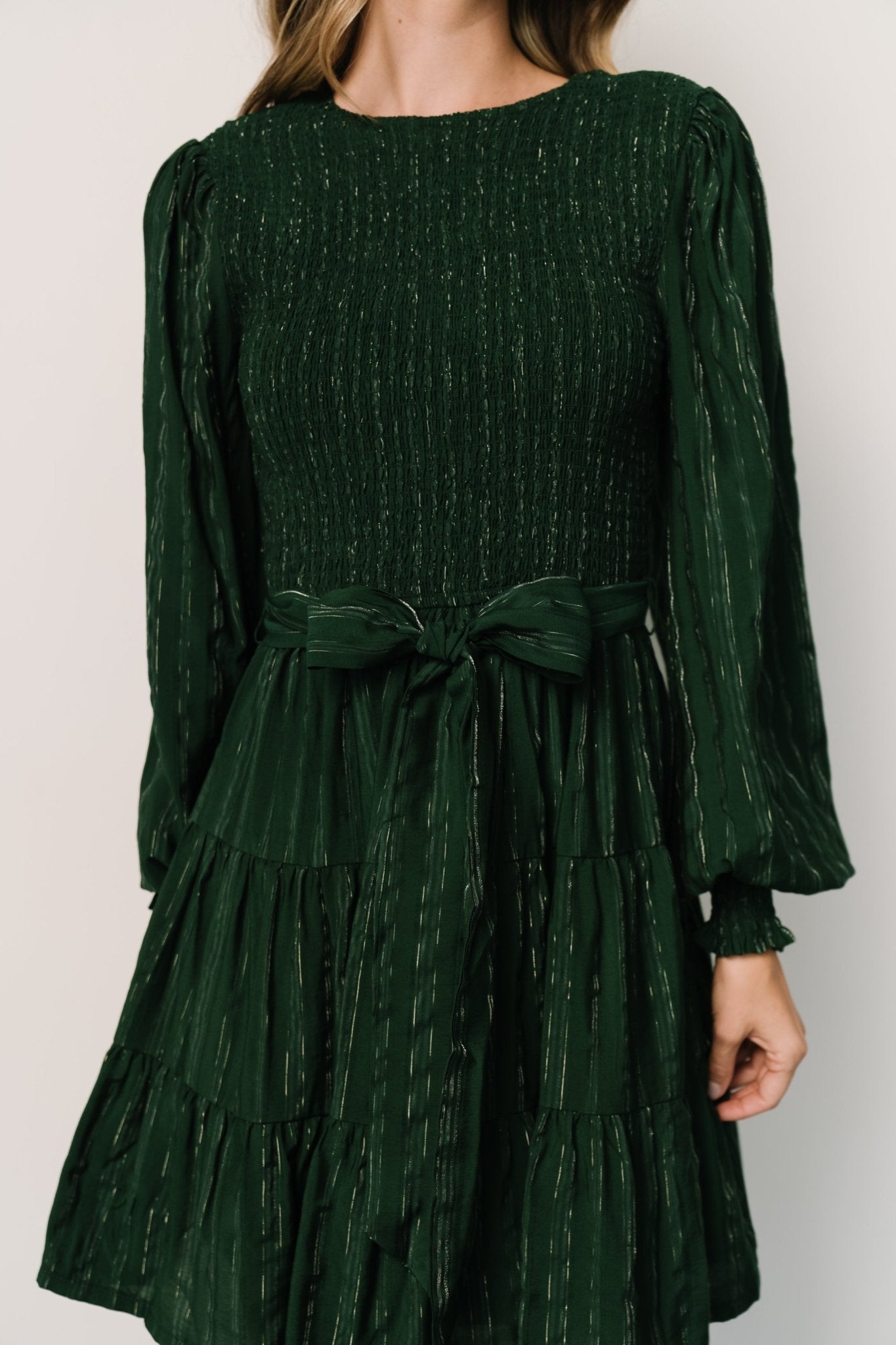 Ivey Smocked Short Dress | Dark Green + Silver Secondary image