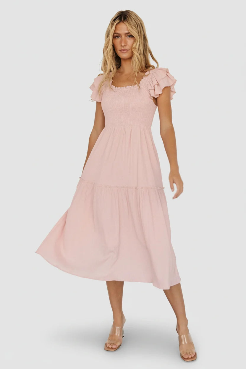 Jacie Smocked Midi Dress | Blush