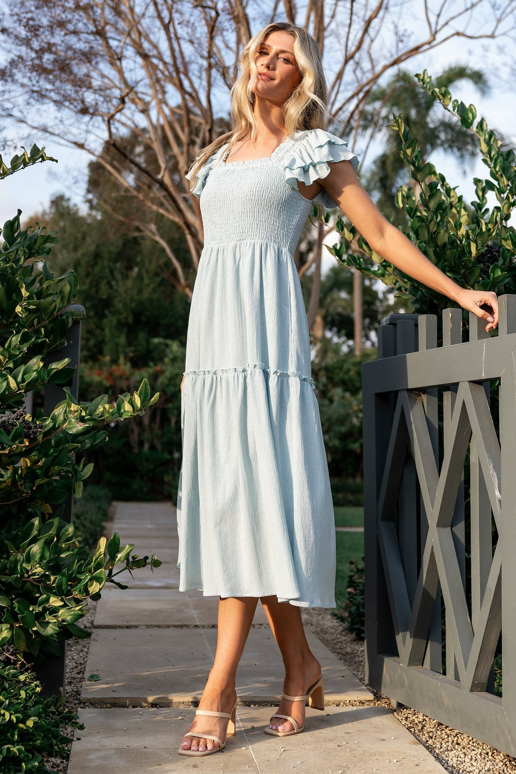 Jacie Smocked Midi Dress | Light Blue