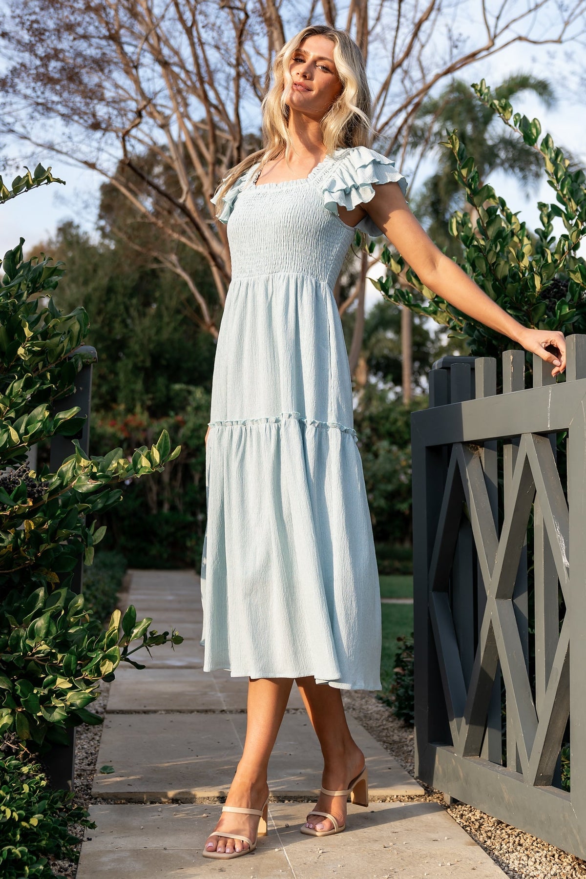 Jacie Smocked Midi Dress | Light Blue