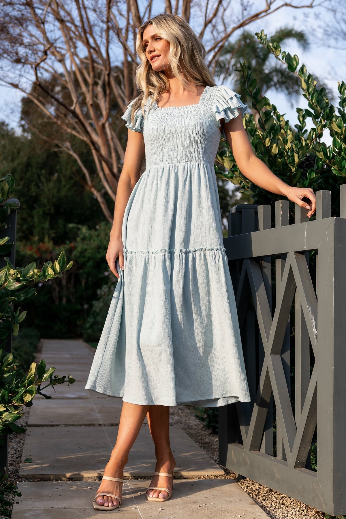 Jacie Smocked Midi Dress | Light Blue
