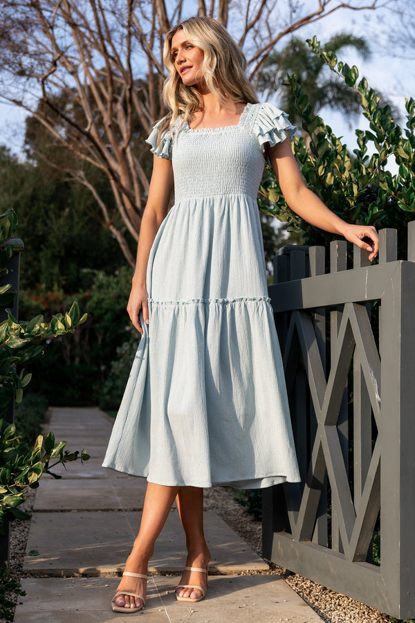 Jacie Smocked Midi Dress | Light Blue