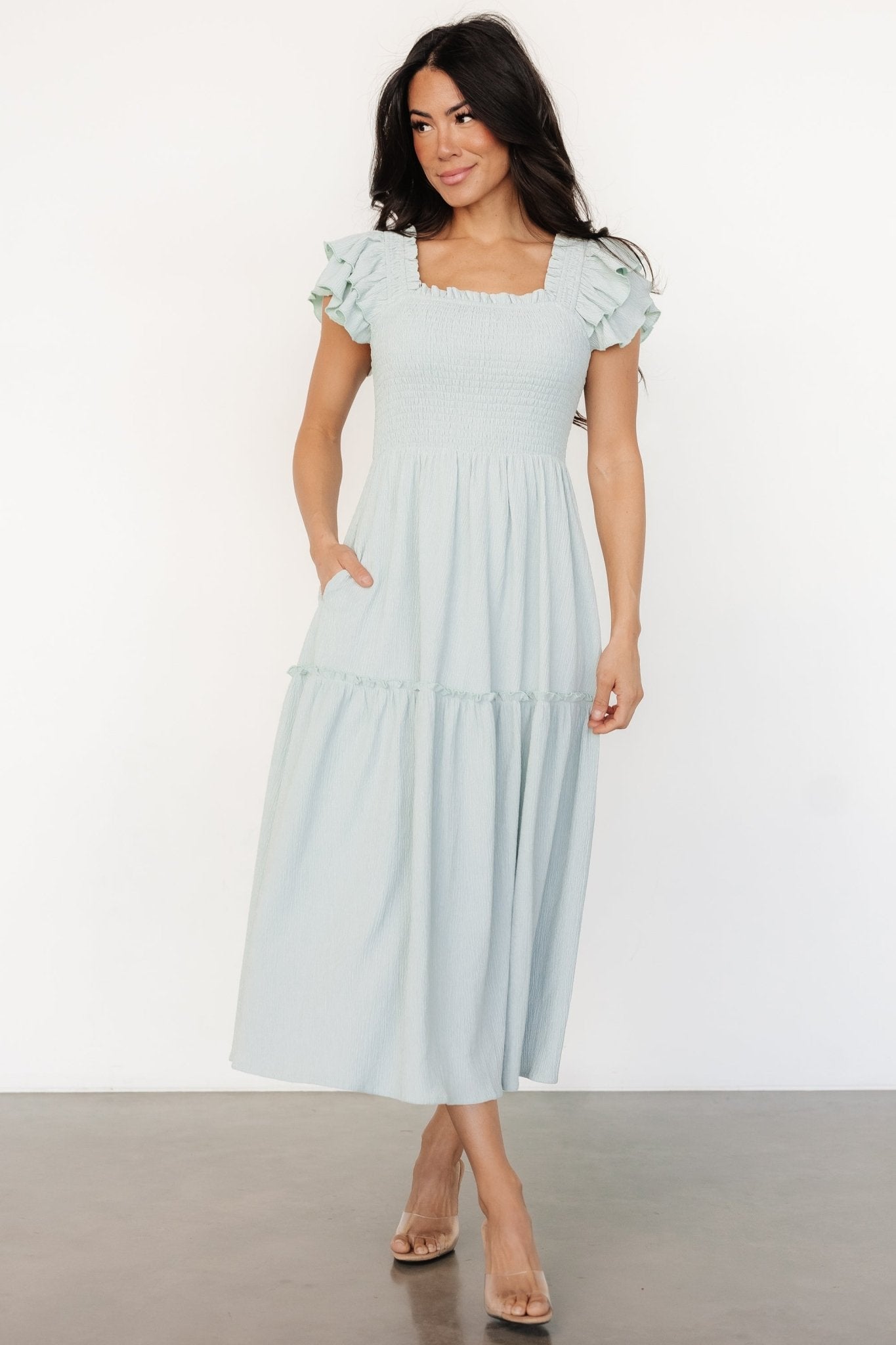 Jacie Smocked Midi Dress | Light Blue Secondary image