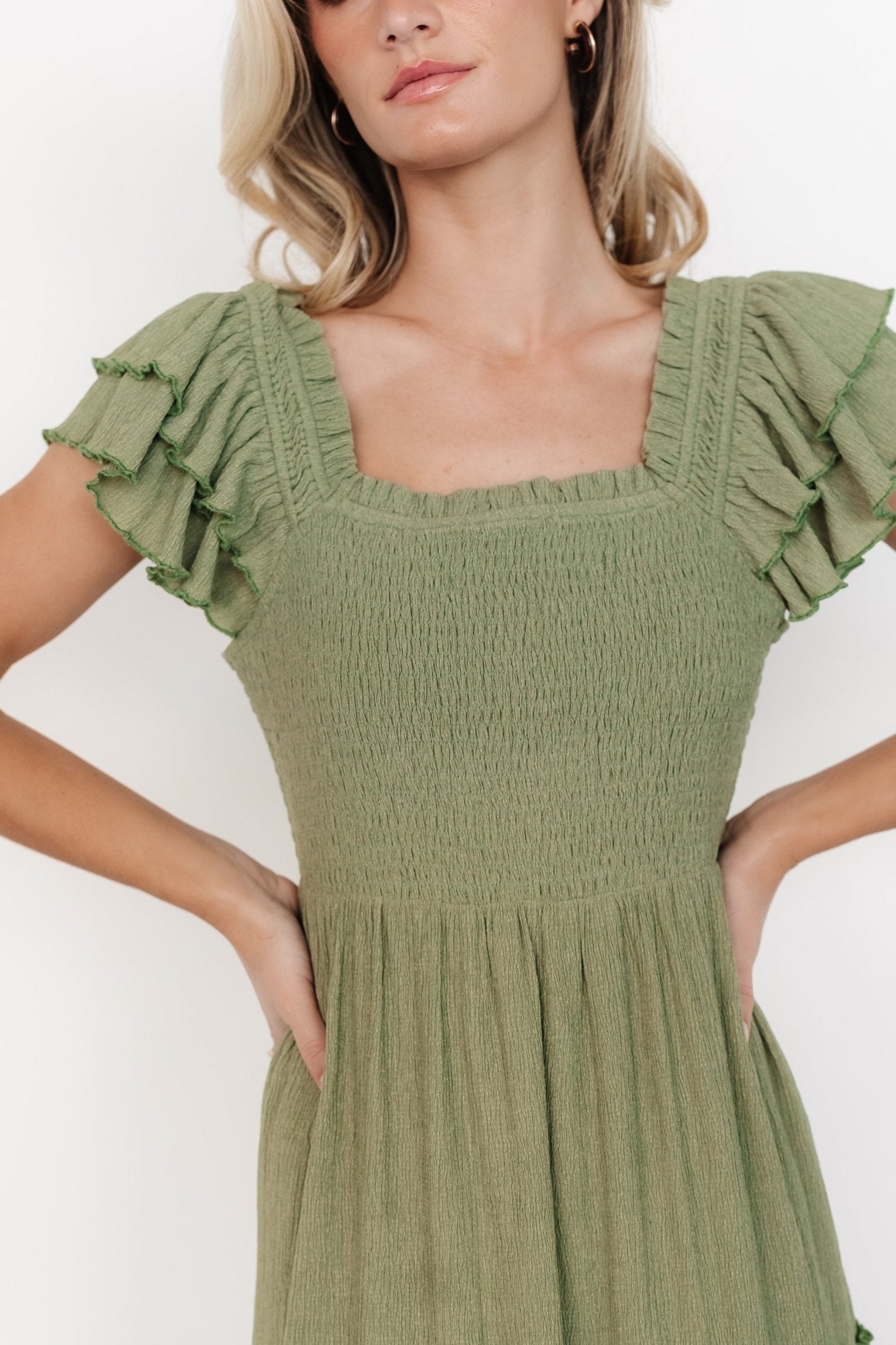 Jacie Smocked Midi Dress | Sage Secondary image