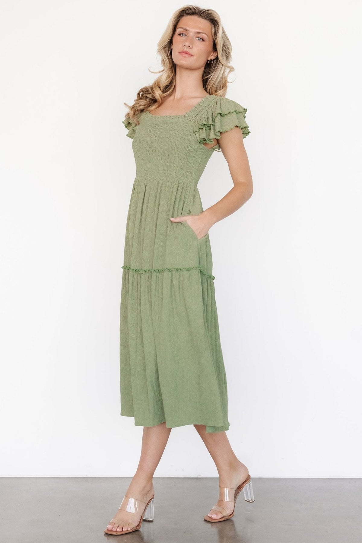 Jacie Smocked Midi Dress | Sage Main image