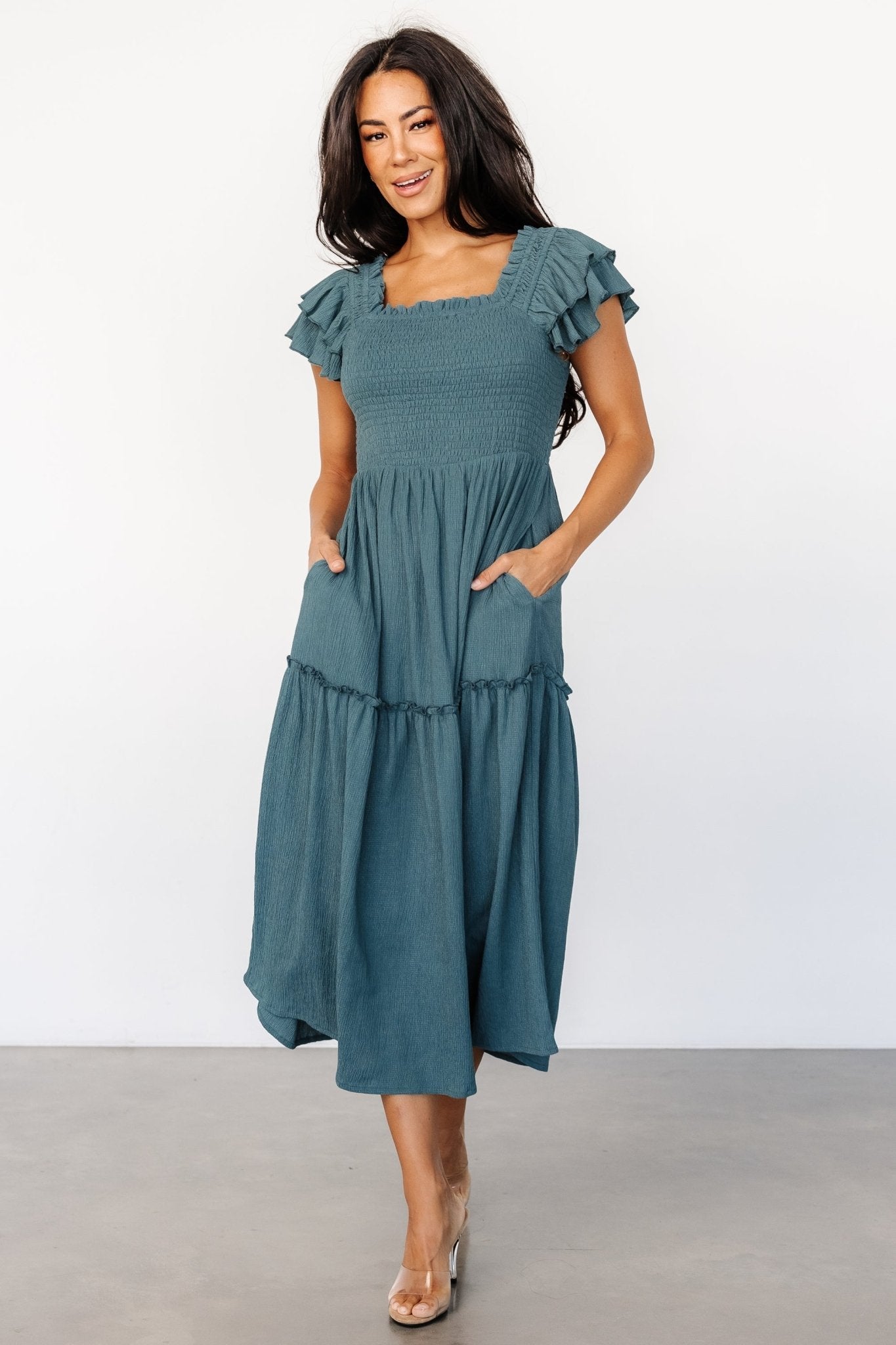 Jacie Smocked Midi Dress | Vintage Teal Secondary image