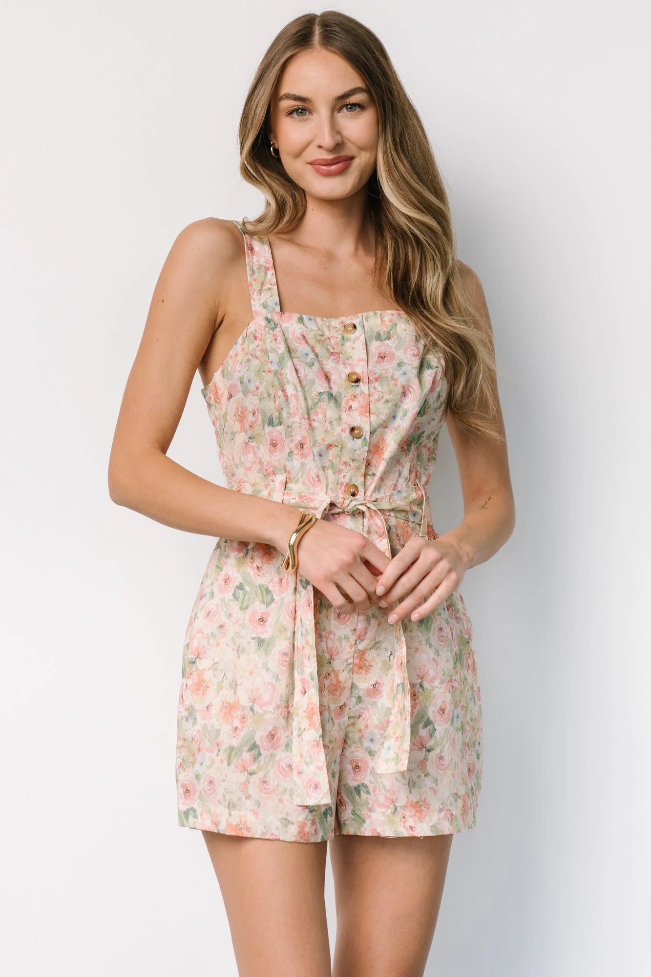 Jamie Romper | Green + Pink Floral Secondary image