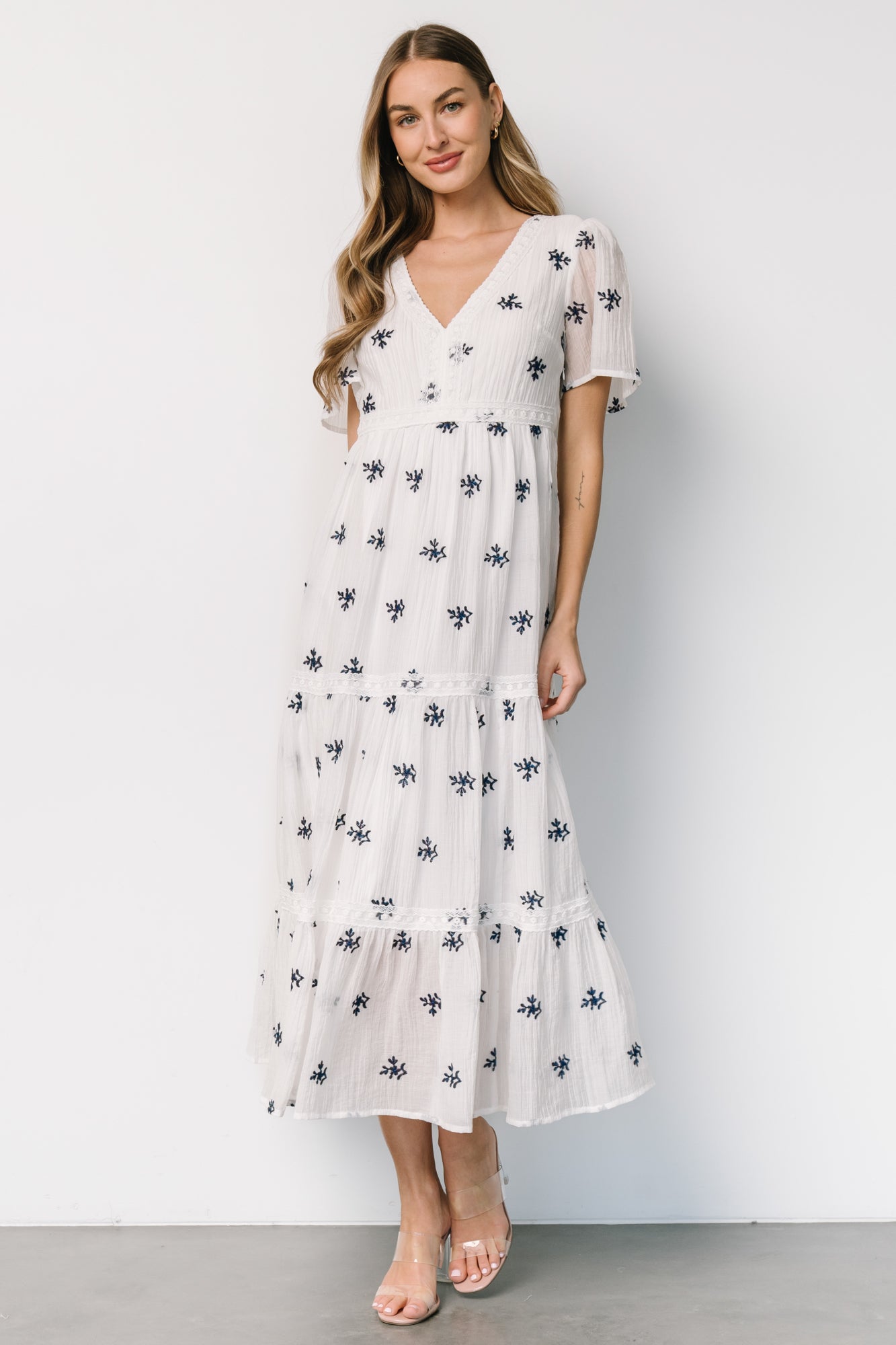 Jesenia Embroidered Dress | Off White + Navy Secondary image