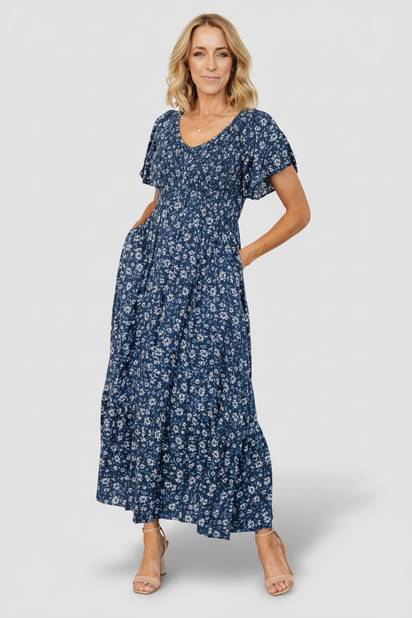 Joanie Smocked Dress | Blue Floral Main image