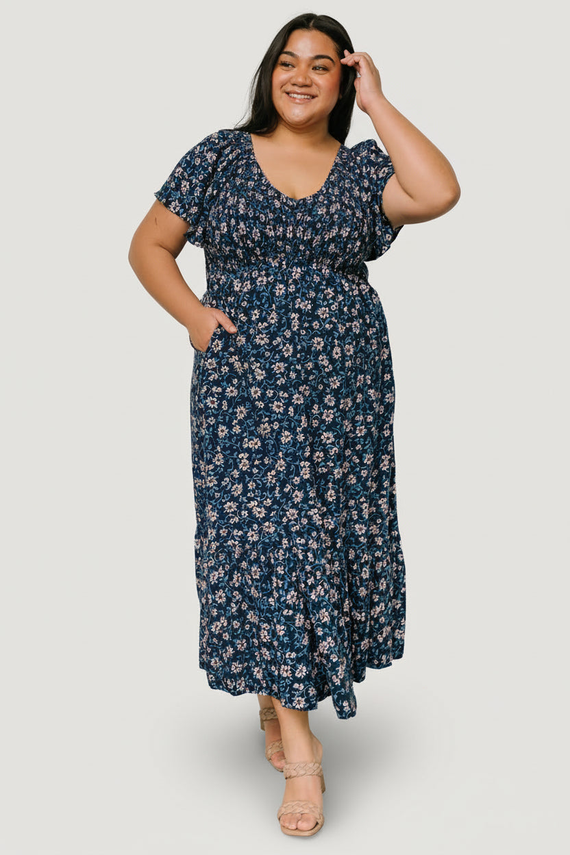 Joanie Smocked Dress | Blue Floral Secondary image