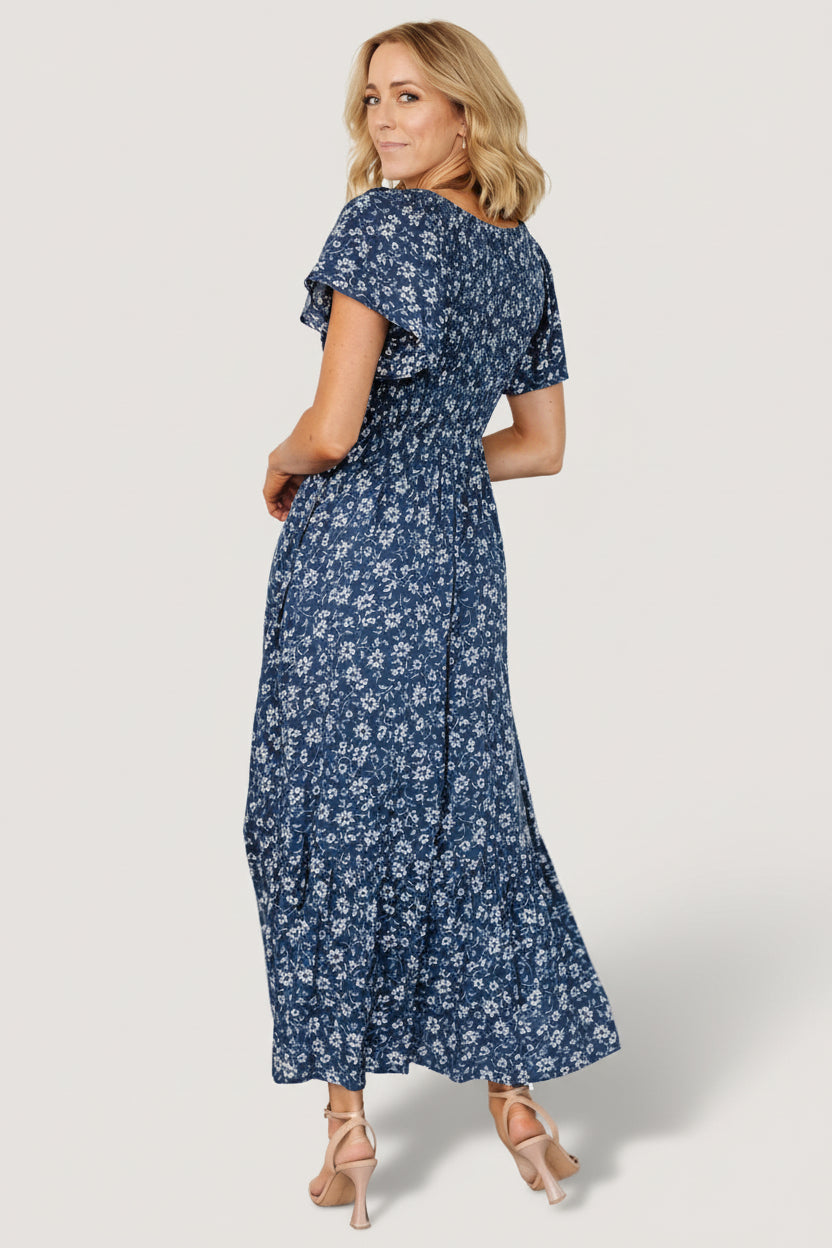 Joanie Smocked Dress | Blue Floral