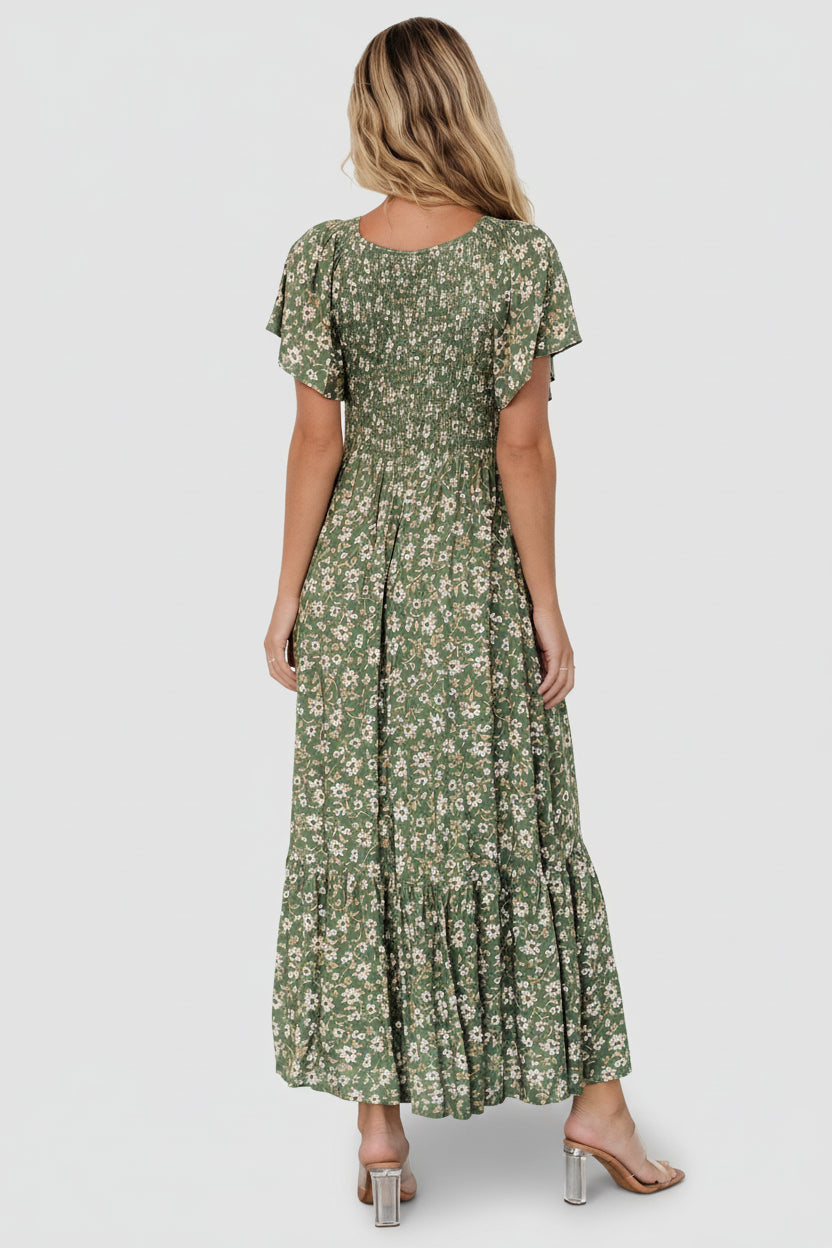 Joanie Smocked Dress | Green Floral