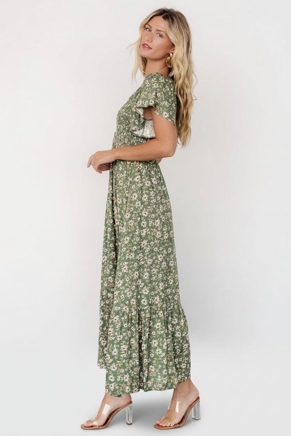 Joanie Smocked Dress | Green Floral