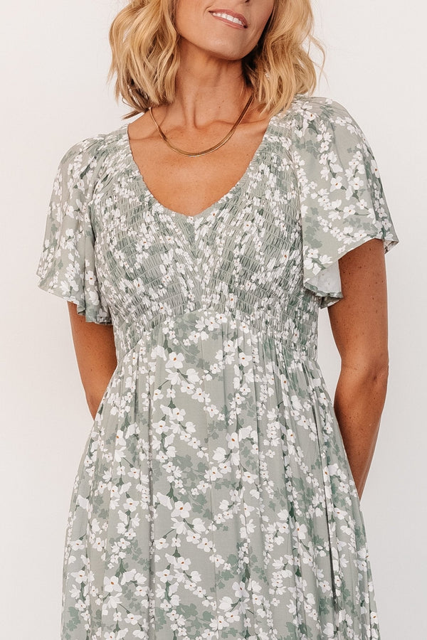Joanie Smocked Dress | Sage + Off White Floral