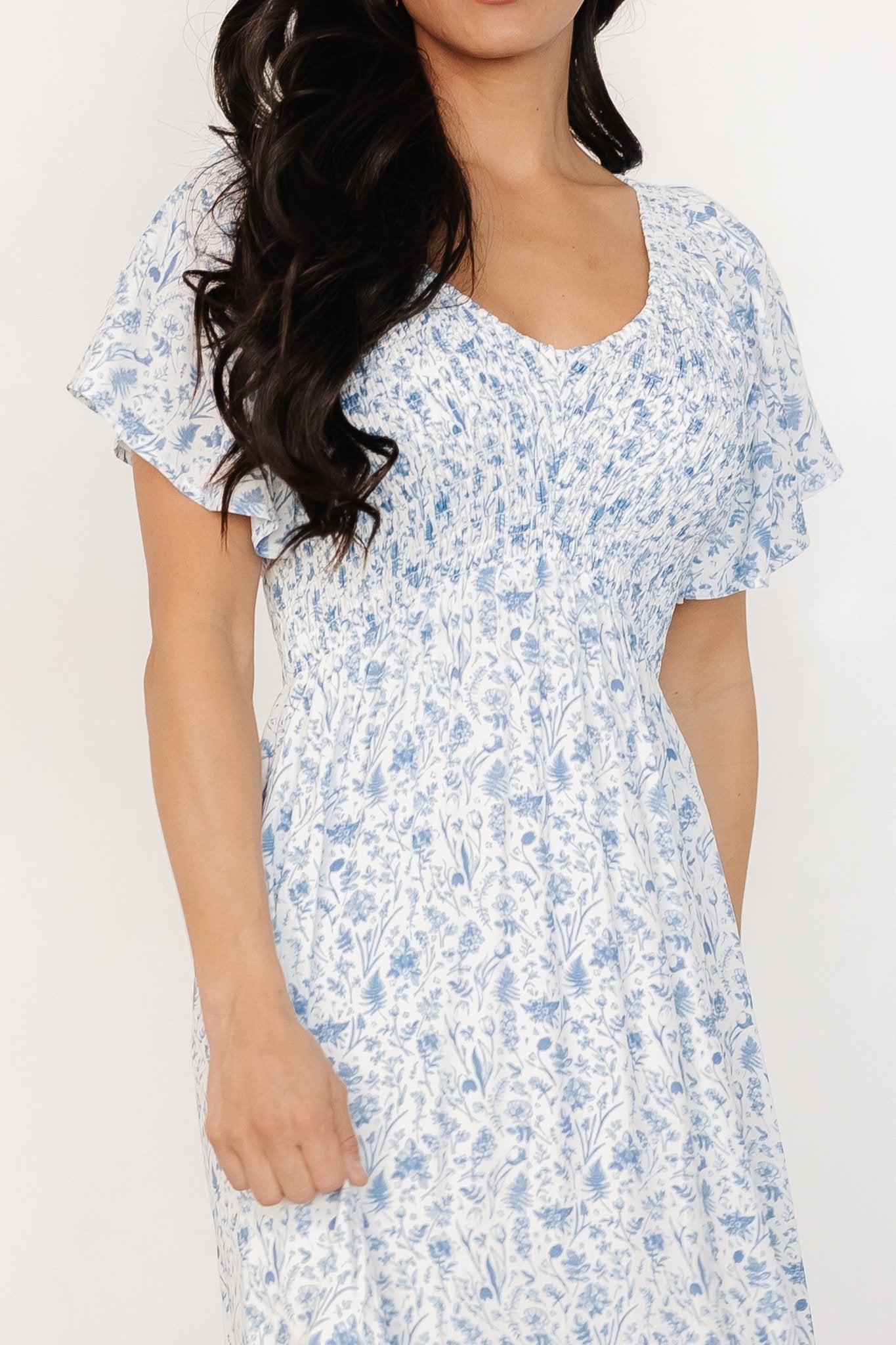 Joanie Smocked Dress | White + Blue Floral Secondary image