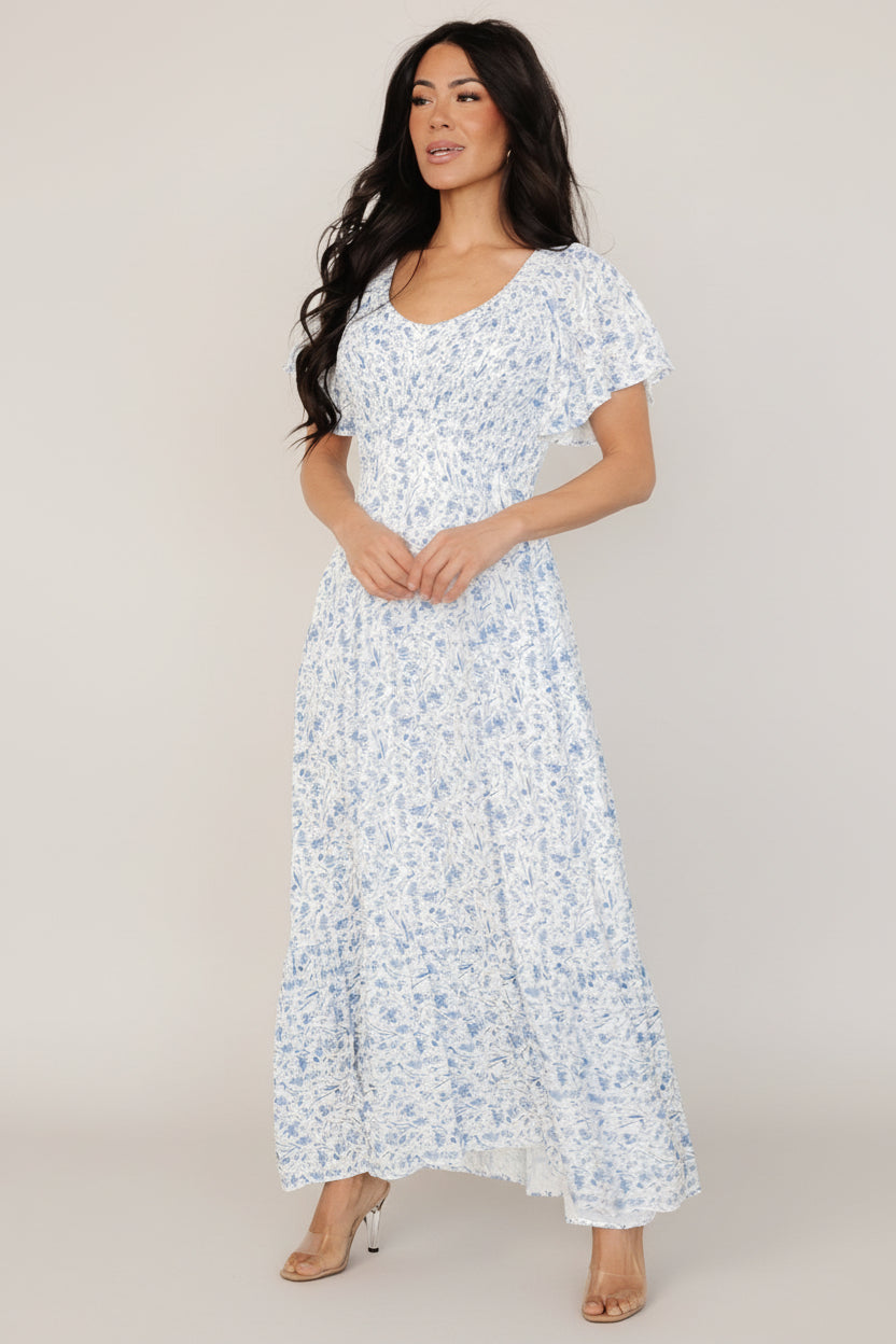 Joanie Smocked Dress | White + Blue Floral Main image