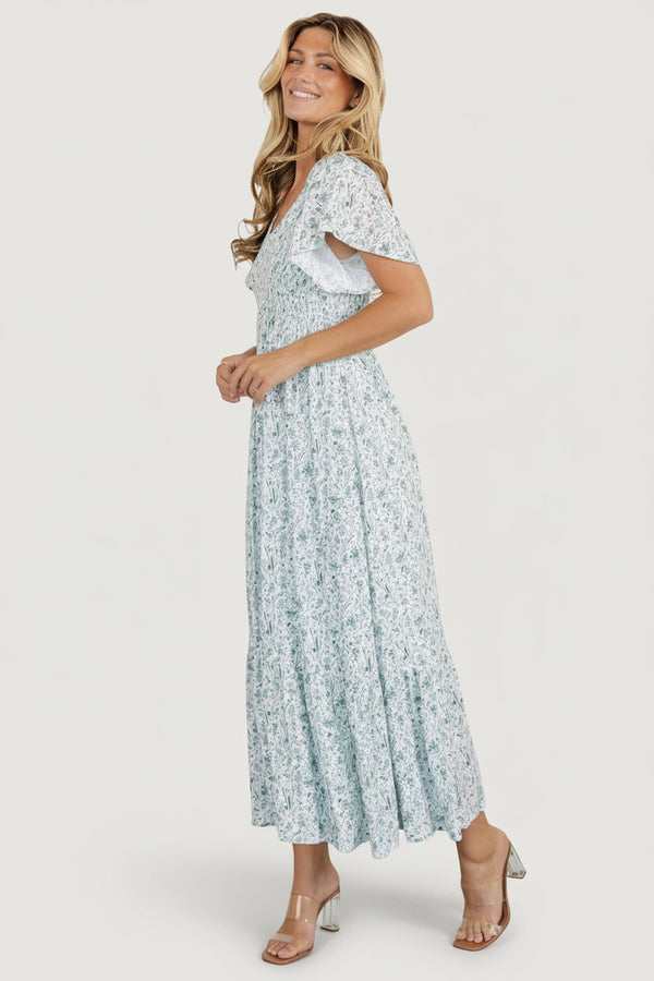 Joanie Smocked Dress | White + Sage