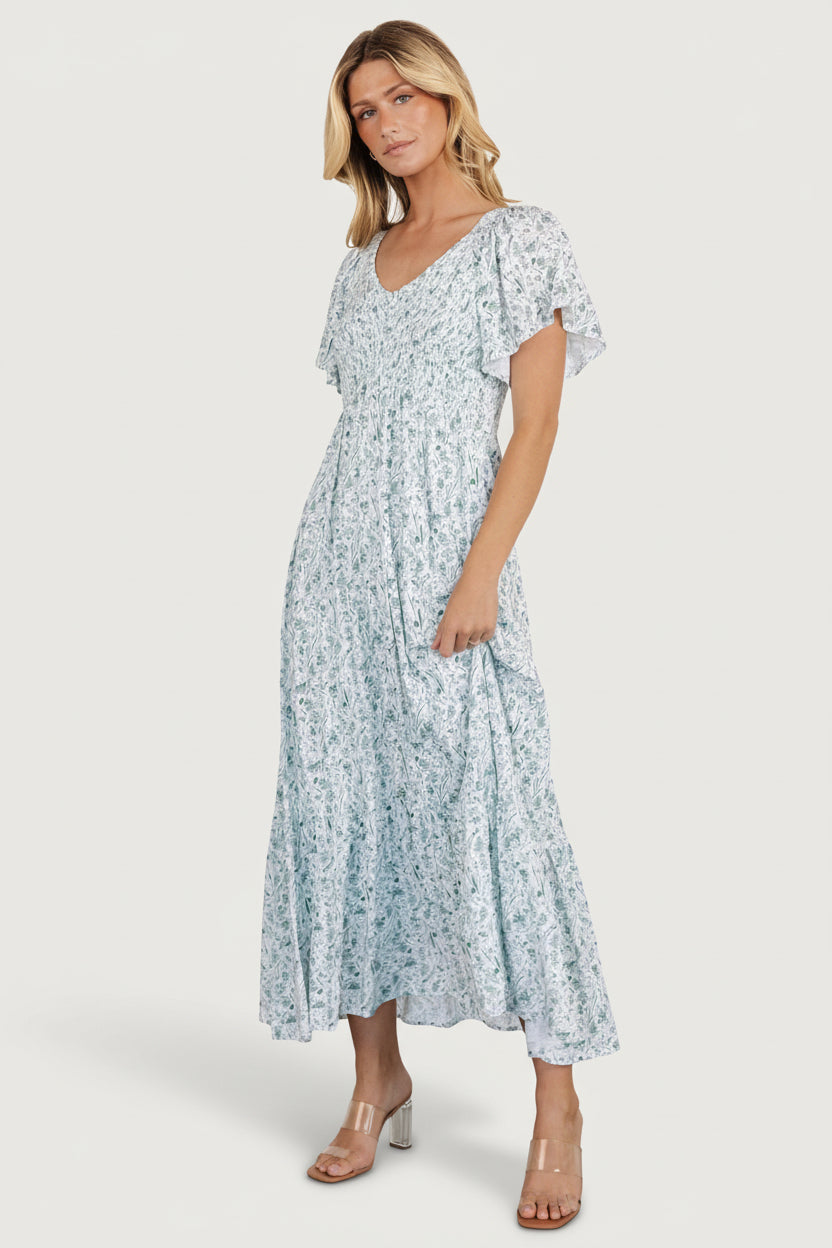 Joanie Smocked Dress | White + Sage Secondary image