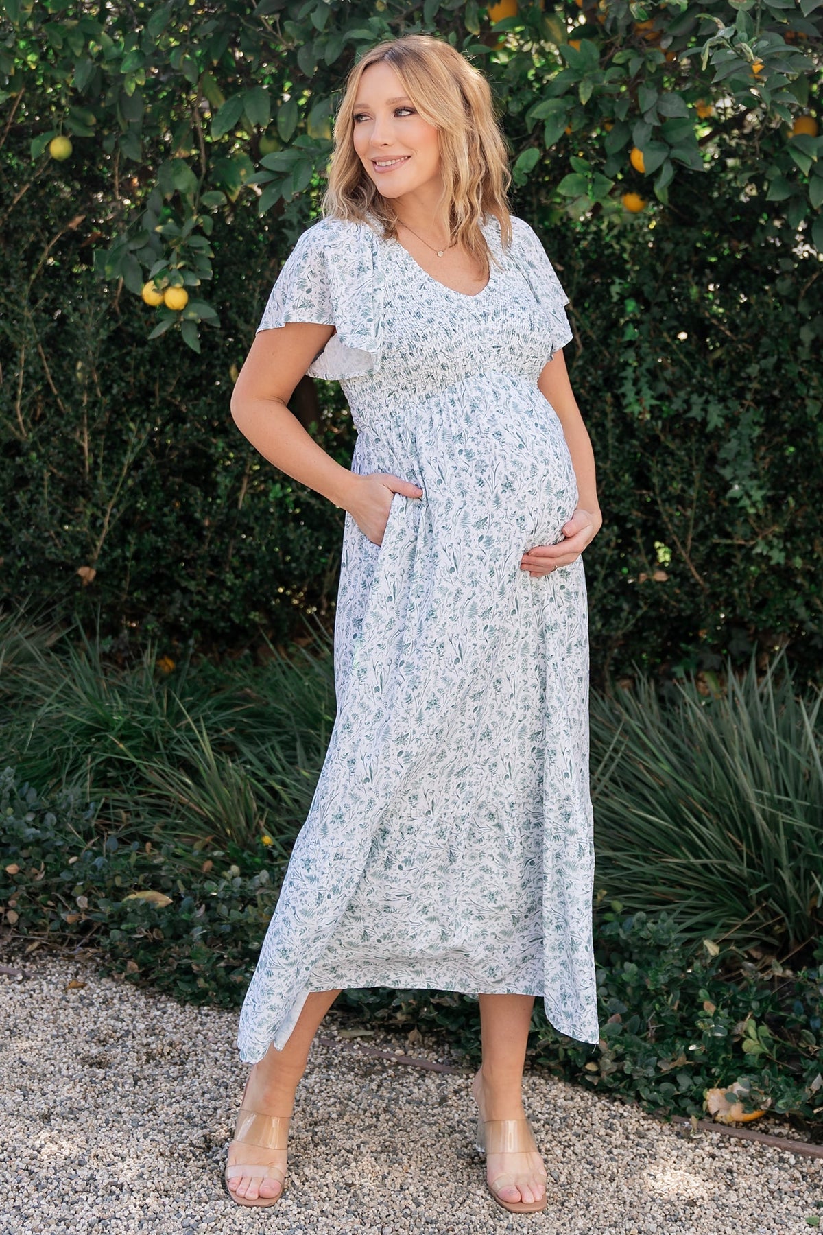 Joanie Smocked Dress | White + Sage Main image