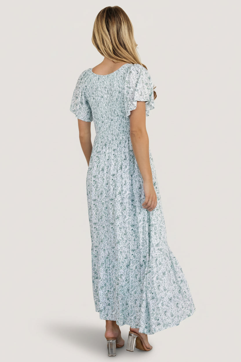 Joanie Smocked Dress | White + Sage
