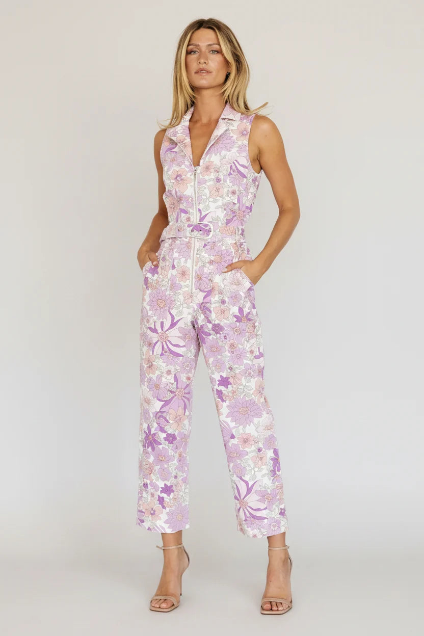 JoJo Sleeveless Jumpsuit | Purple Floral Main image