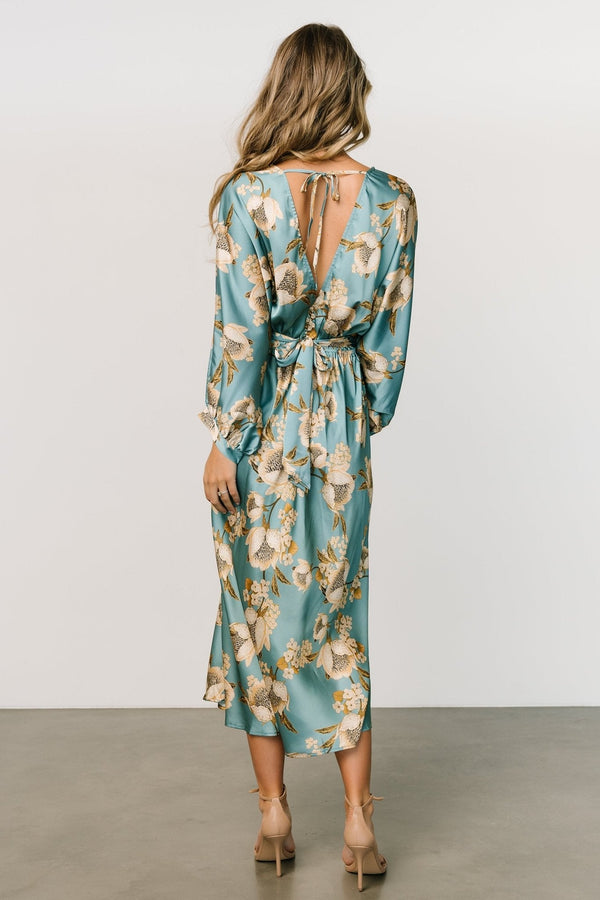 Joni Satin Midi Dress | Blue Multi