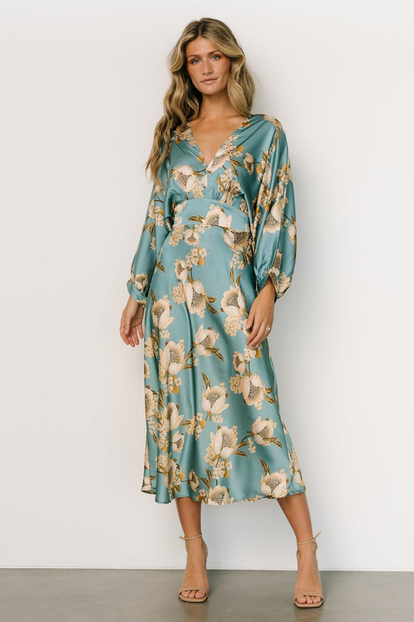 Joni Satin Midi Dress | Blue Multi