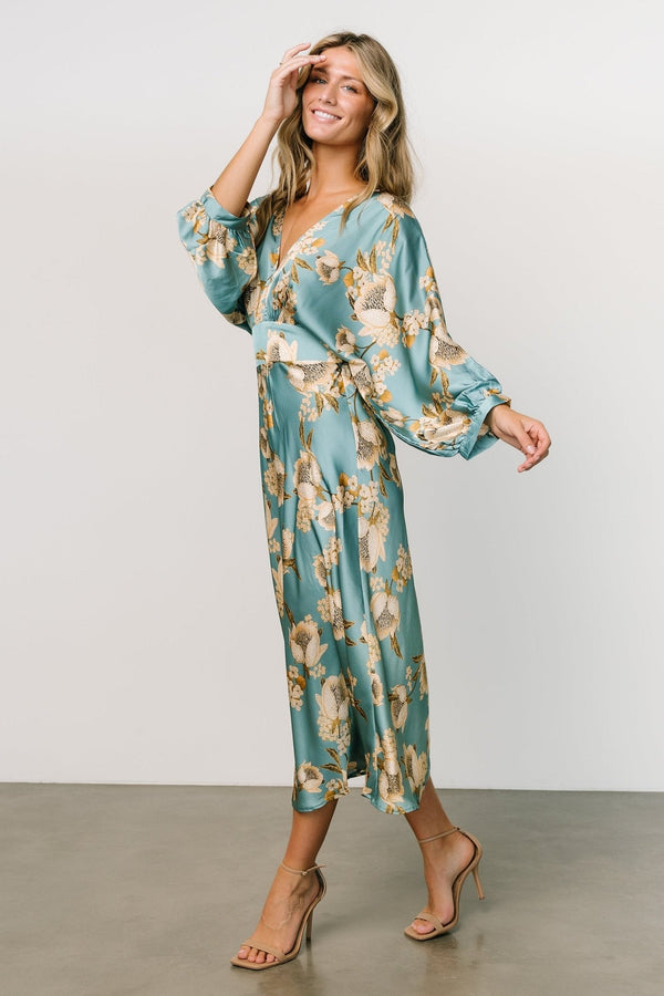 Joni Satin Midi Dress | Blue Multi