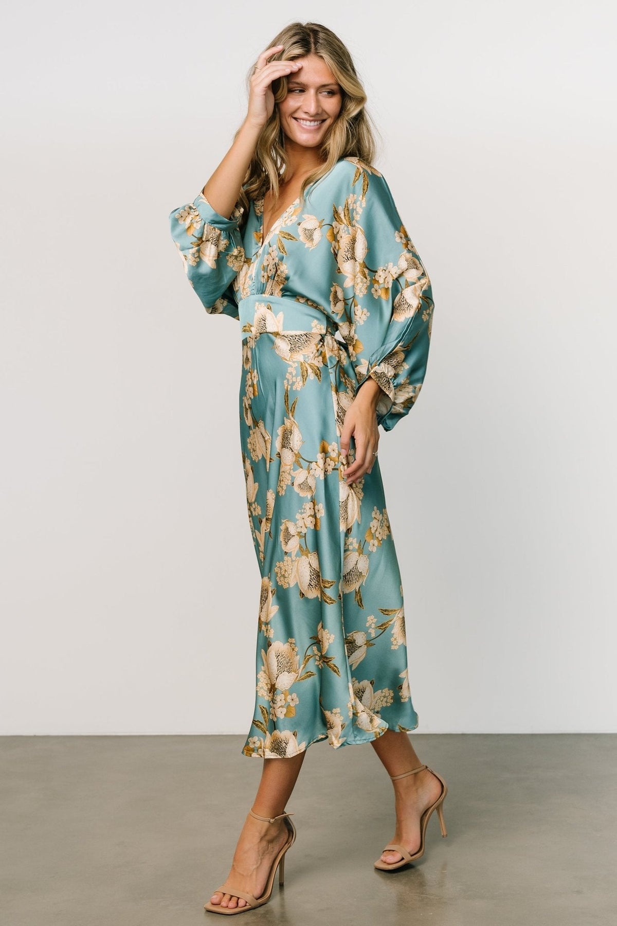 Joni Satin Midi Dress | Blue Multi