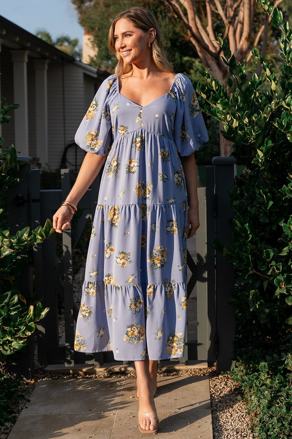 Judith Dress | Blue + Golden Floral
