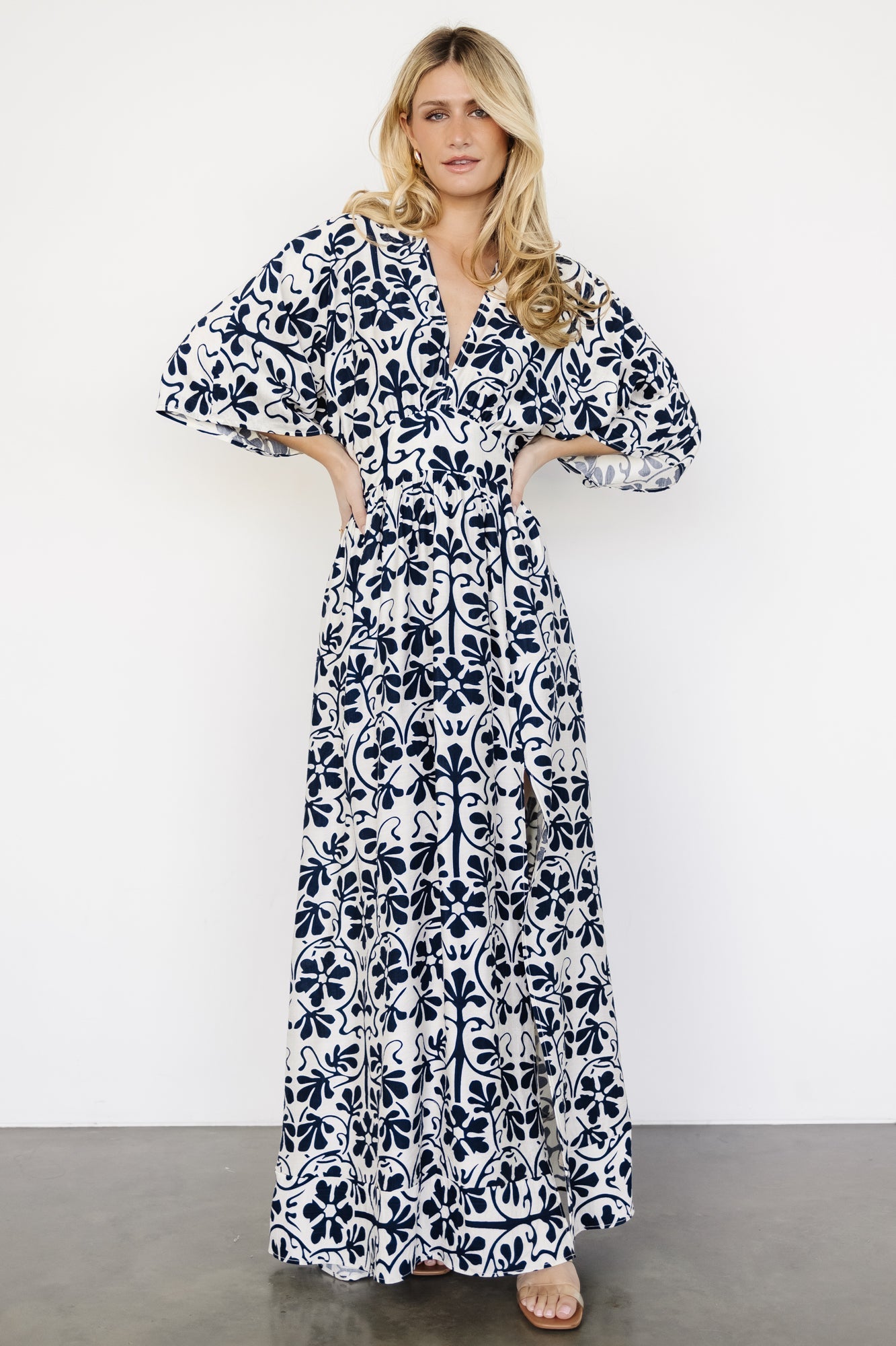 Juna Kimono Maxi Dress | Navy Print Secondary image