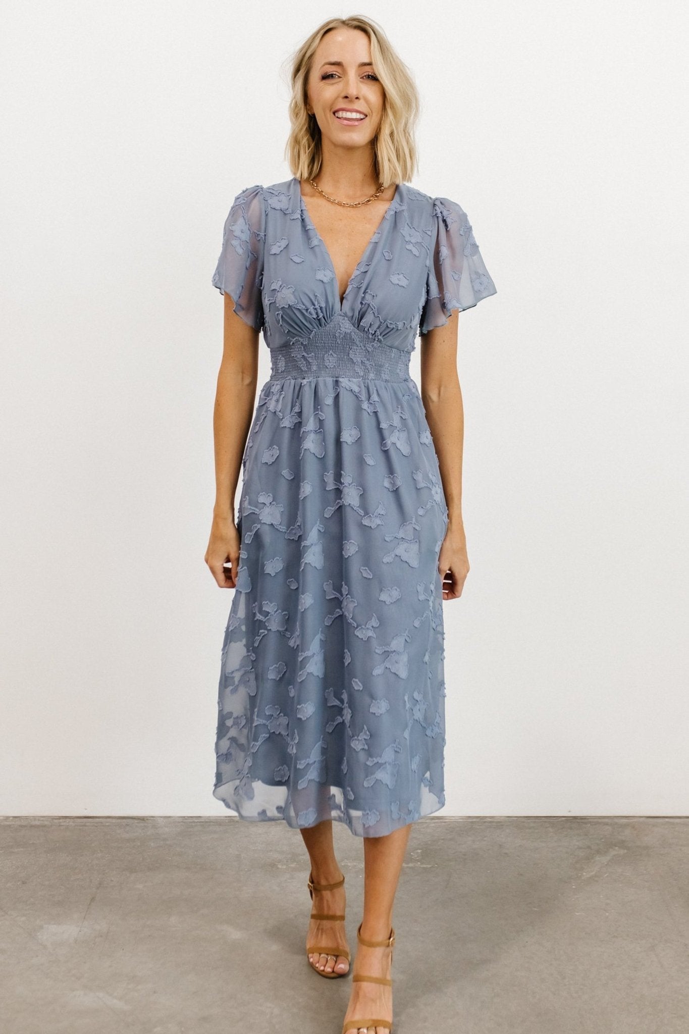 June Smocked Midi Dress | Blue Secondary image