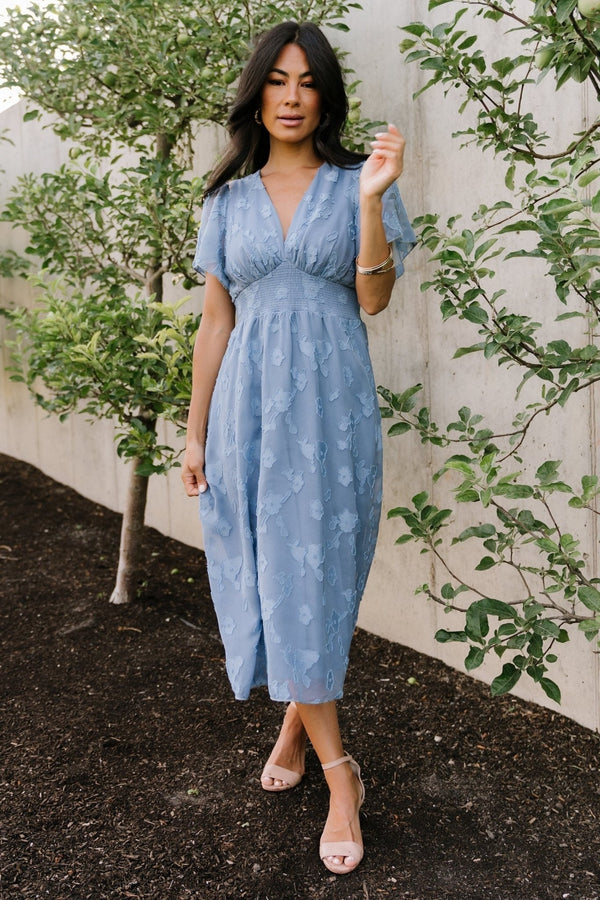June Smocked Midi Dress | Blue
