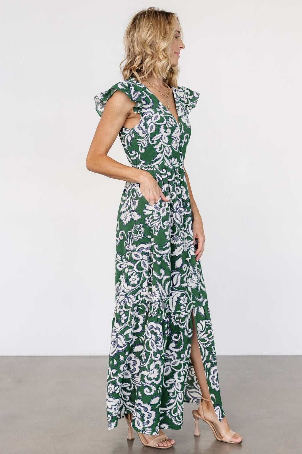 Kaia Button Maxi Dress | Green Print